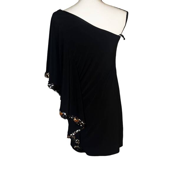 NWT BEAUTIFUL Black Silver One Shoulder Batwing Cocktail Formal Dress Size 6 - Picture 8 of 13